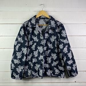 Dark‎ Light Reversible Rose Button Up Collared Blouse Top Denim Jacket Size XXL